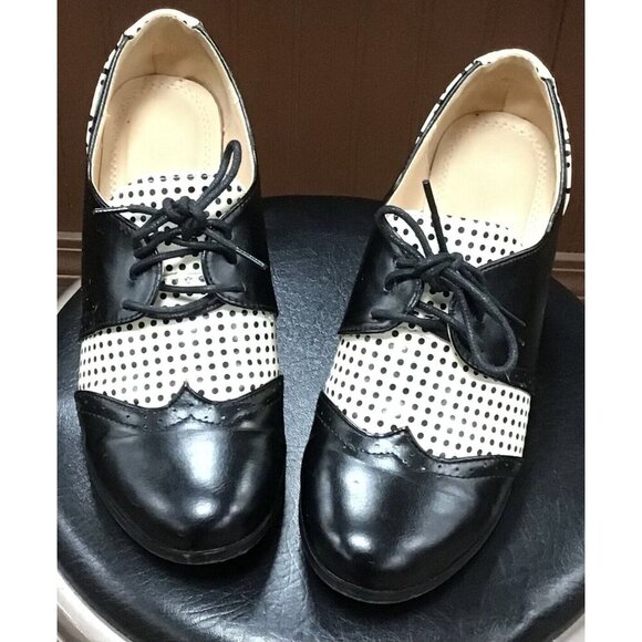 Chase & Chloe - Women's Black and White Polka Dot Heal - Sz 8.5 - Picture 2 of 7